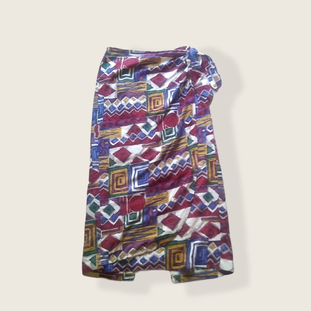 New York Studio Geometric Print Vintage Faux Wrap Skirt - Picture 3 of 7